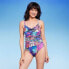 Women's UPF 50 Ring Back One Piece Swimsuit - Aqua Green Multi Pink M