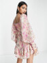 Фото #2 товара ASOS DESIGN button through babydoll mini dress in pink metallic jacquard