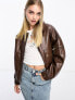 Фото #1 товара Urban Revivo oversized faux leather bomber jacket in dark brown