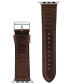 Men's Brown Stitched Pattern Premium Leather Band Compatible with 42/44/45/Ultra/Ultra 2 Apple Watch