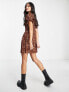 Wednesday's Girl milkmaid mini dress in brown vintage floral