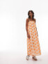 Topshop broderie strappy chuck on midi dress in orange floral