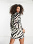 Фото #3 товара ASOS DESIGN frilly tie up detail shift mini dress in zebra print