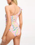 Фото #6 товара Vero Moda tie one shoulder swimsuit in pink swirl print