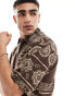 ASOS DESIGN relaxed revere printed shirt in brown Коричневый, XS - Chest 36 - фото #4