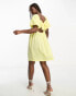 Фото #1 товара Monki crepe puff sleeve open back mini dress in yellow