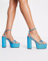 ASOS DESIGN – Nate – Glitzernde Absatz-Sandalen in Blau mit Plateausohle