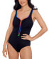 Фото #4 товара Women's Shirred Zip-Up One-Piece Swimsuit, Created for Macy's