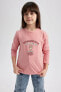 Kız Çocuk Ayıcık Baskılı Uzun Kollu Pamuklu Tişört