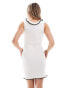 ASOS DESIGN knitted mini dress white contrast trims and tie detail in cream Бежевый, XS - EU 32-34 - фото #2