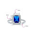 3CT AAA CZ Pave Band Rectangle Solitaire Halo Blue Simulated Sapphire Emerald Cut Engagement Ring For Women .925 Sterling Silver