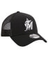 Фото #4 товара Men's Black Miami Marlins A-Frame 9FORTY Trucker Adjustable Hat