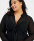 Фото #2 товара Trendy Plus Size Tie-Front Long-Sleeve Blouse, Created for Macy's