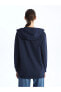 Kapüşonlu Nakışlı Uzun Kollu Oversize Kadın Fermuarlı Sweatshirt