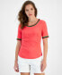Фото #1 товара Women's Cotton Crochet-Trim Short-Sleeve T-Shirt