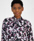 ფოტო #3 პროდუქტის Women's Printed Tie-Neck Button-Front Blouse