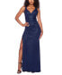 Juniors' Glitter-Knit Plunge-Neck Side-Slit Gown