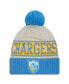 Фото #1 товара Men's Powder Cream, Blue Los Angeles Chargers 2023 Sideline Historic Pom Cuffed Knit Hat