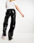 Pull&Bear crackle finish vinyl trouser in black