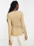 Фото #2 товара Weekday Isia exclusive asymmetric drape long sleeve top in beige