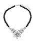 ფოტო #1 პროდუქტის Silver-Tone Diamond Shaped Crystal Flower Black Beaded 15" Adjustable Necklace