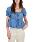 ფოტო #1 პროდუქტის Juniors' Puff-Sleeve Denim Top