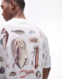 Фото #2 товара Topman extreme oversized fit t-shirt with front and back sea life print in white