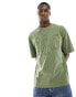 ASOS DESIGN oversized t-shirt in khaki with front distressed applique print