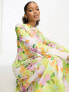 ASOS DESIGN satin cowl neck maxi dress with ruching detail in bright floral
