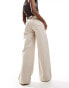 ASOS DESIGN high waisted wide leg jeans with cinch in neutral