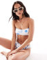 ASOS DESIGN Island scrunch bikini bandeau in white & blue