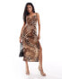 Jaded Rose corset midi dress in brown leopard print