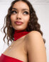 Фото #6 товара Vesper Petite halterneck zip back midi dress in red
