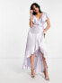 Фото #7 товара Topshop bridesmaid satin frill wrap dress in lilac