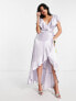 Topshop bridesmaid satin frill wrap dress in lilac 34 - фото #7