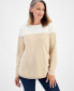 Фото #1 товара Petite Cotton Colorblocked Curved-Hem Sweater, Created for Macy's