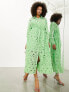 Фото #7 товара ASOS EDITION broderie drawstring long sleeve midi shirt dress in bright green