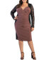Фото #3 товара Women's Plus Size Valentina Long Sleeve Lace Illusion Dress