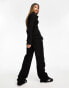 Фото #4 товара In The Style ribbed wide leg trousers co-ord in black