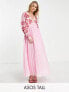 Фото #1 товара ASOS DESIGN Tall batwing plunge pleated maxi dress with embroidery in pink