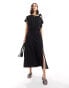 ASOS DESIGN tie shoulder blouson midi dress in black