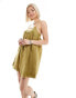 Daisy Street mini cami swing dress with boho embroidery in olive