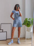 Фото #4 товара Labelrail x Pose and Repeat vintage fit short dungarees with butterfly embroidery in blue