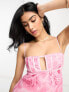 ASOS DESIGN corset bust detail bias mini dress in pink rose floral print