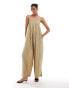 Фото #1 товара & Other Stories fluid wide leg jumpsuit with relaxed square neck in beige