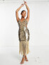 Фото #4 товара Collective the Label Petite exclusive cut-out sequin fringe dress in gold