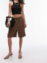 Topshop acid wash longline short in chocolate M - фото #1