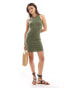 New Look ribbed jersey mini dress in khaki