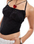 Фото #4 товара Monki square halter neck poplin fitted corset with wide shoulder straps in black