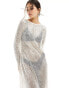 Pieces knitted sparkle maxi dress in white